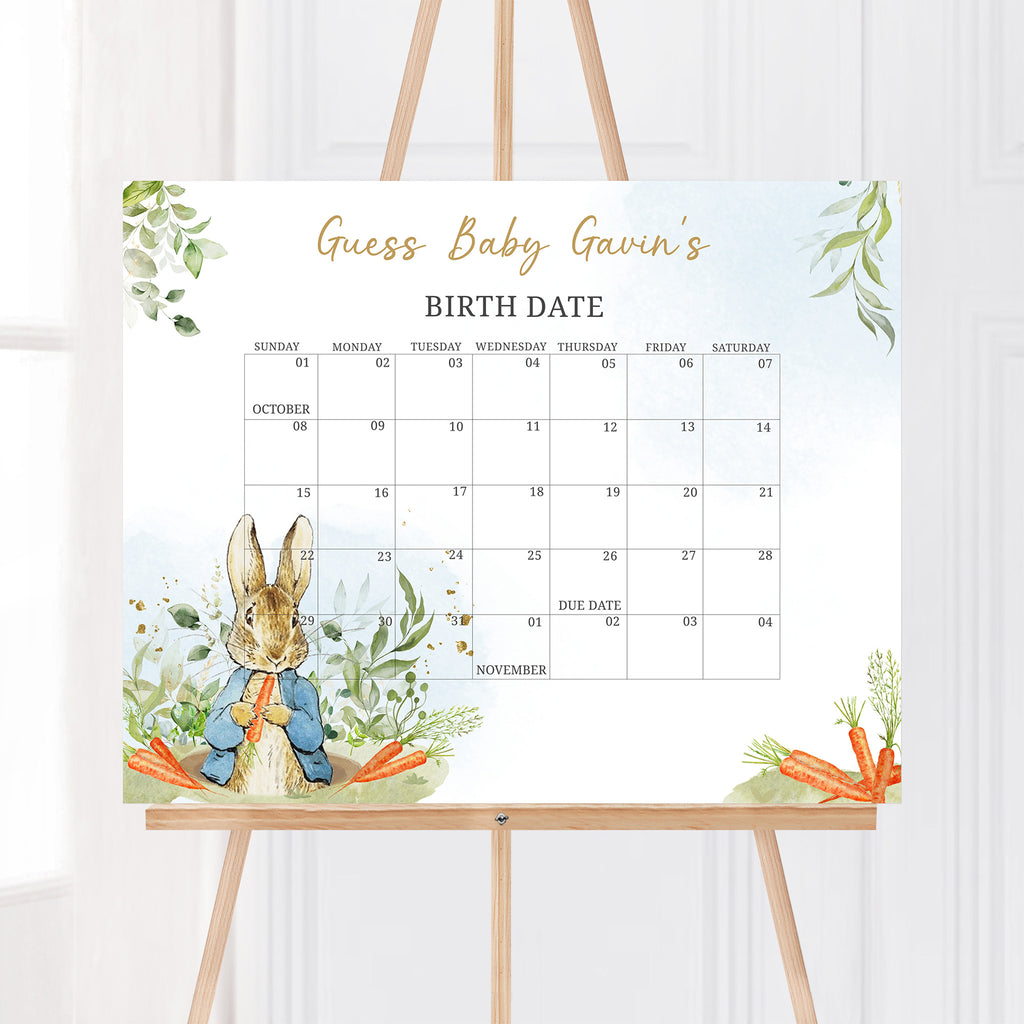 Blue Peter Rabbit Baby Shower Due Date Calendar