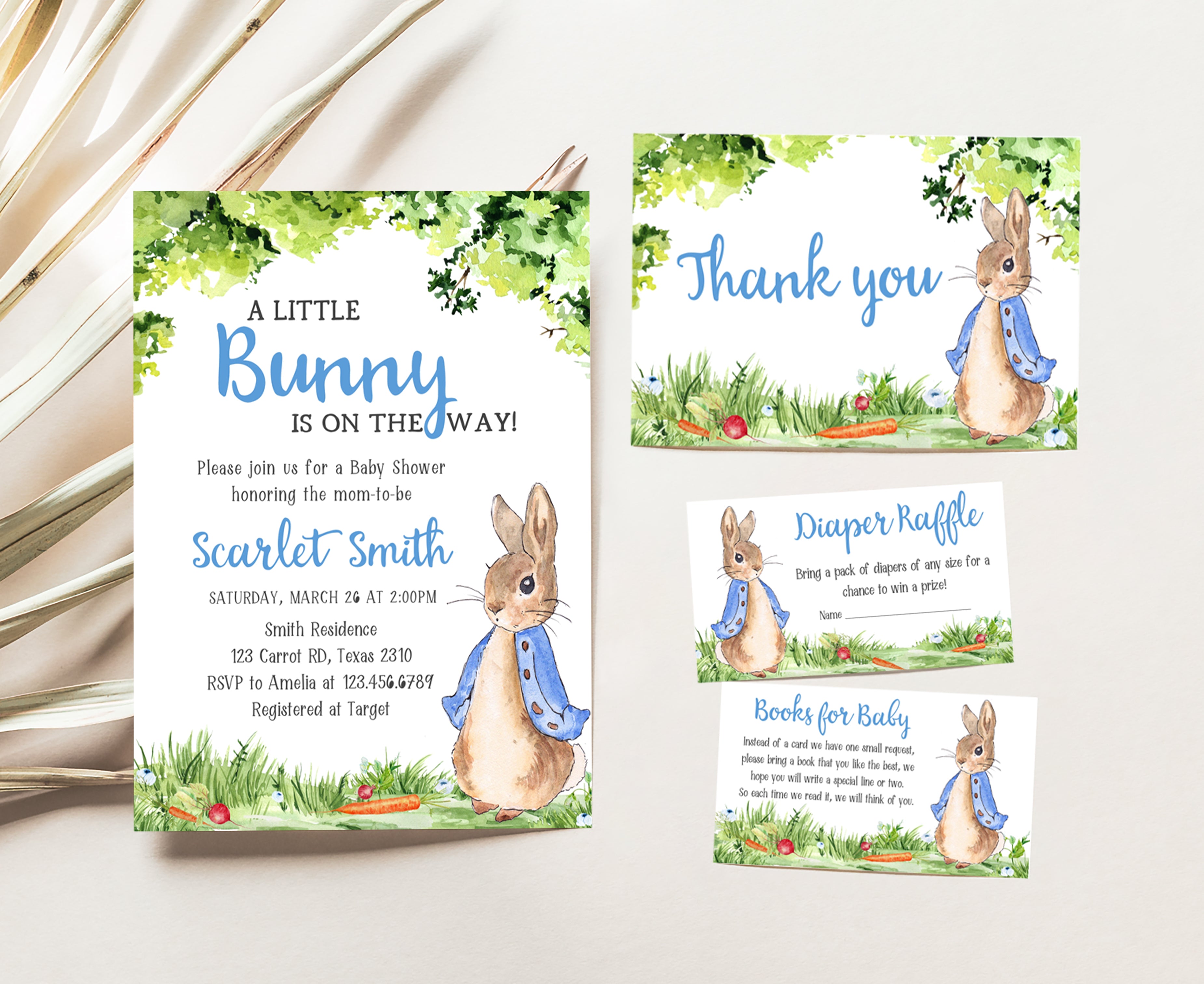 Editable Peter Rabbit Baby Shower Invitation Set – Cuddle Palette