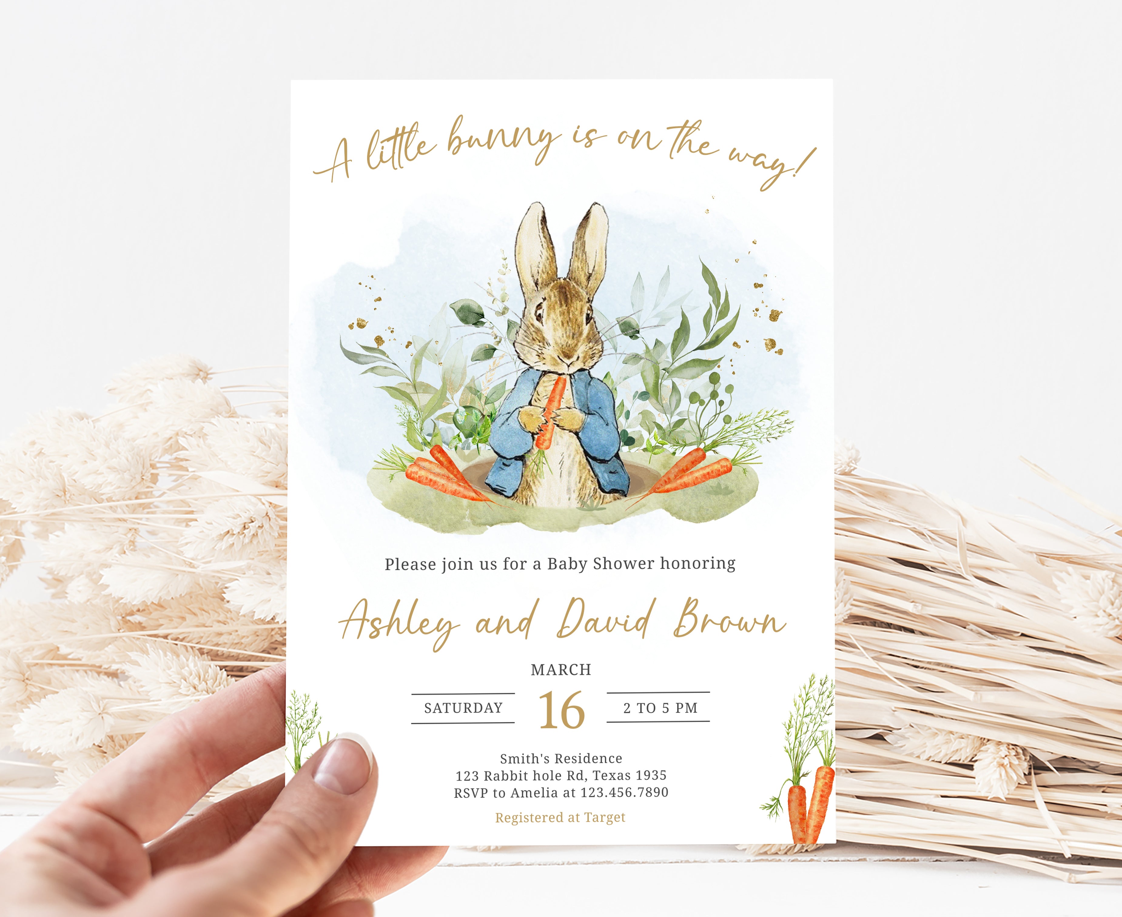 Editable Blue Peter Rabbit Baby Shower Invitation Set – Cuddle Palette