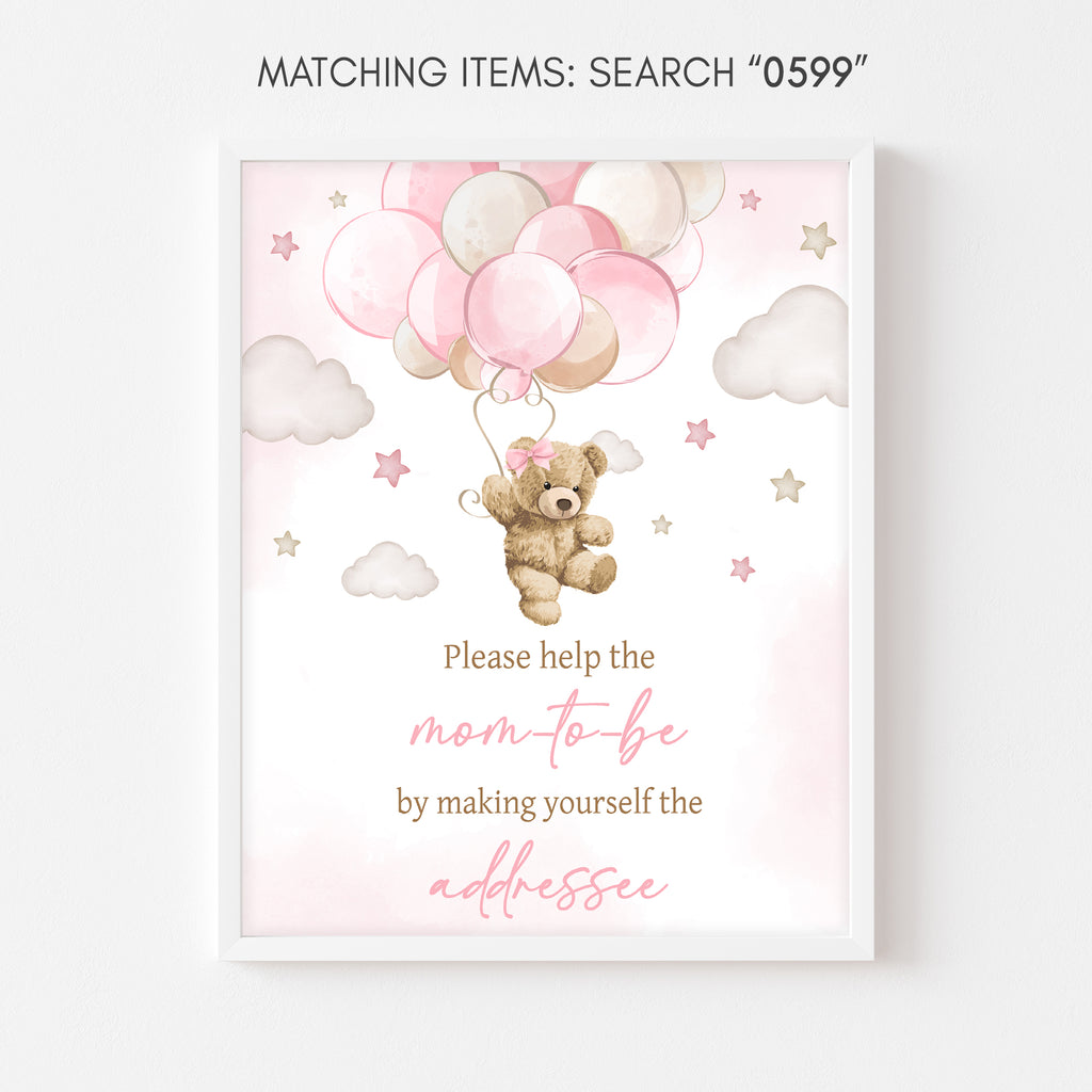 Pink Bear Balloon Baby Shower Envelope Station Sign
