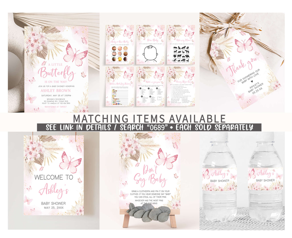 Editable Pink Boho Butterfly Baby Shower Invitation – Cuddle Palette