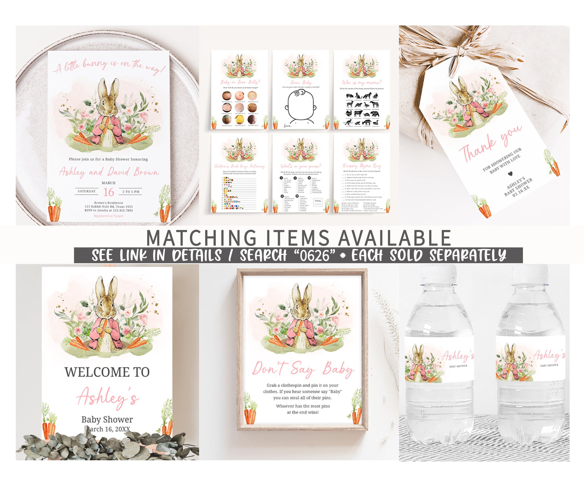 Invito Per La Baby Shower Di Peter Coniglio, Invito Di Coniglietti, Inviti Per La Baby Shower Di Pasqua, Invito Per Il Primo Compleanno Di Peter Coniglio, Spring Baby - Italia