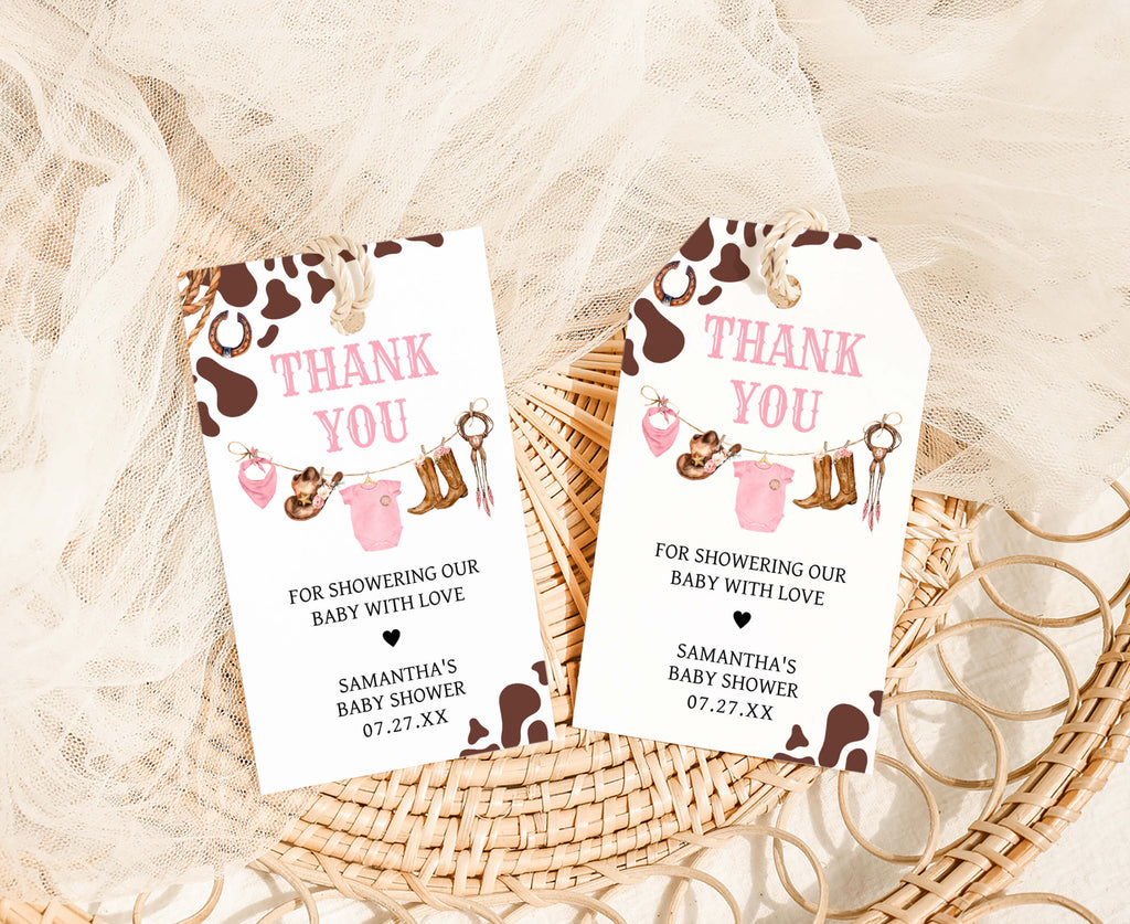 Pink Cowgirl Baby Shower Favor Tag
