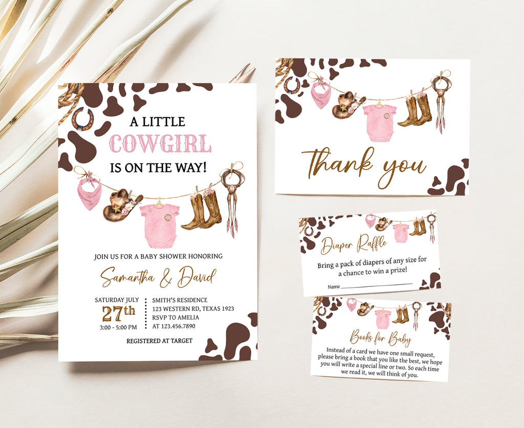 Pink Cowgirl Baby Shower Invitation Pack