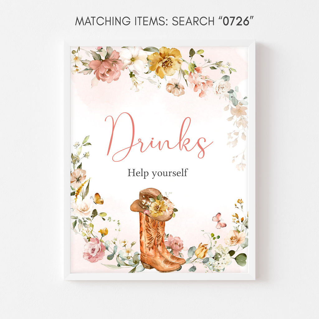 Pink Cowboy Boots Baby Shower Drinks Sign