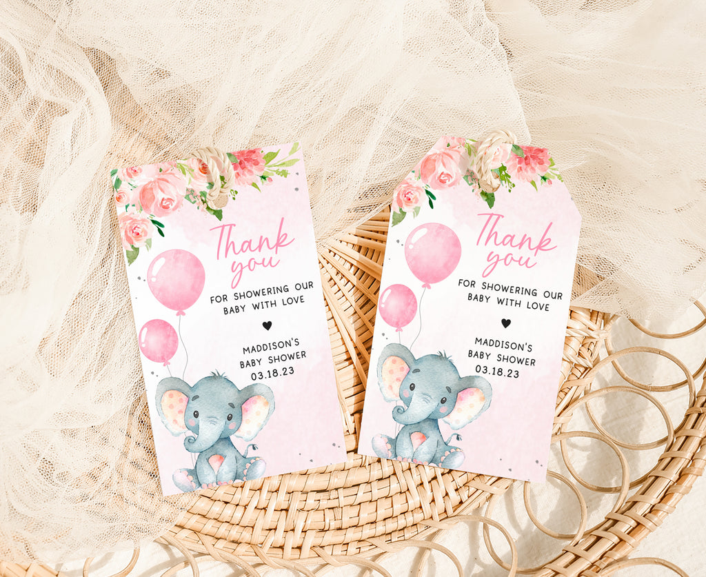 Girl Elephant Baby Shower Favor Tag