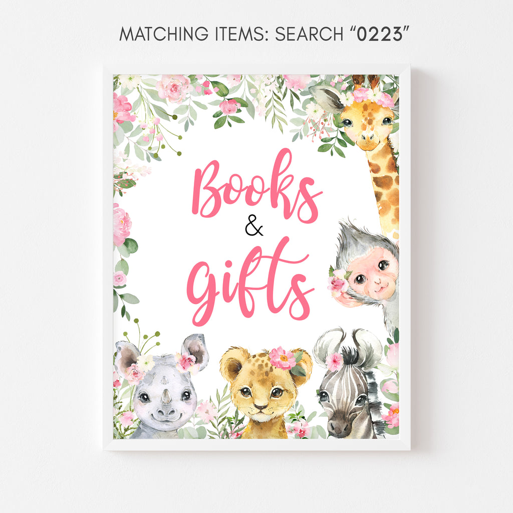 Girl Safari Baby Shower Books and Gifts Sign