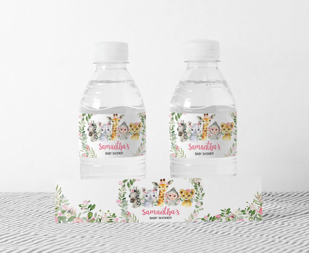 Girl Safari Baby Shower Bottle Label