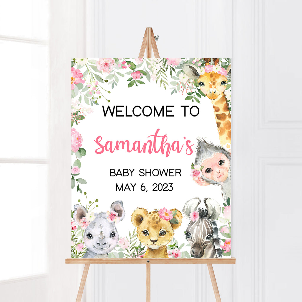 Girl Safari Baby Shower Welcome Sign