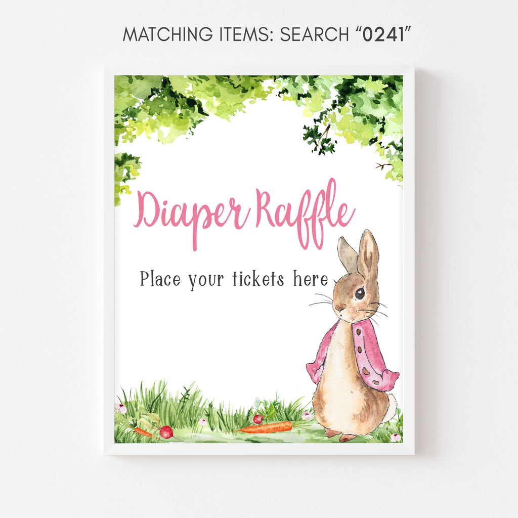 Pink Peter Rabbit Baby Shower Diaper Raffle Sign