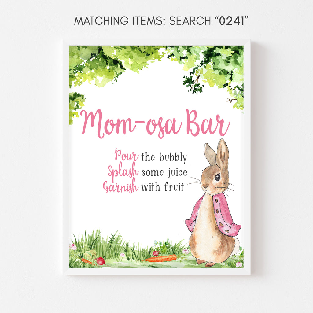 Pink Peter Rabbit Baby Shower Mom Osa Bar Sign
