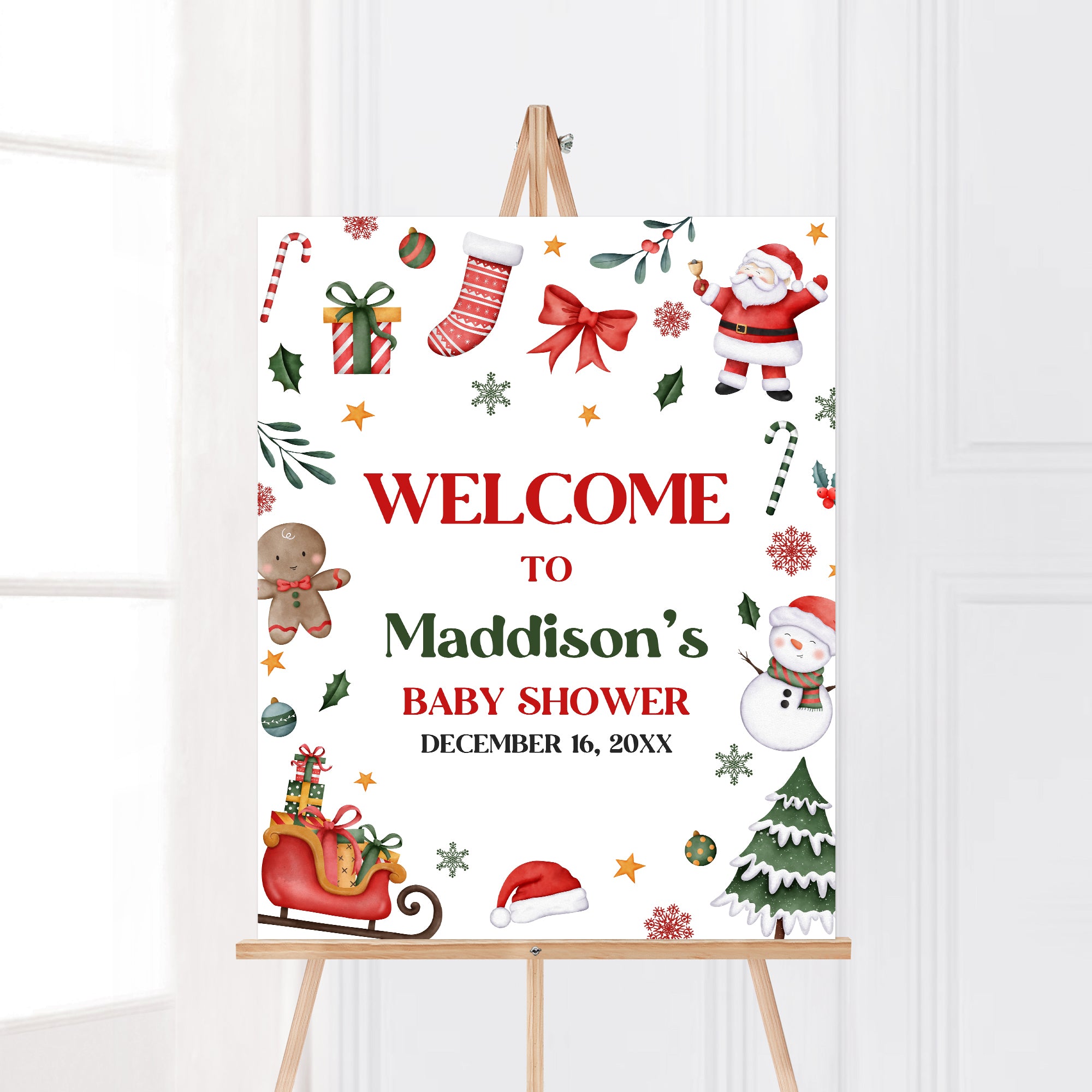Editable Santa Baby Baby Shower Welcome Sign – Cuddle Palette