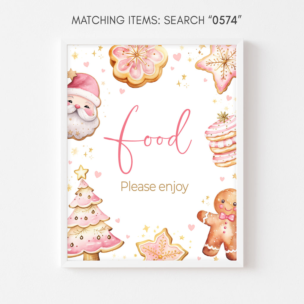 Pink Christmas baby girl shower food sign | Cookie holiday themed party printable