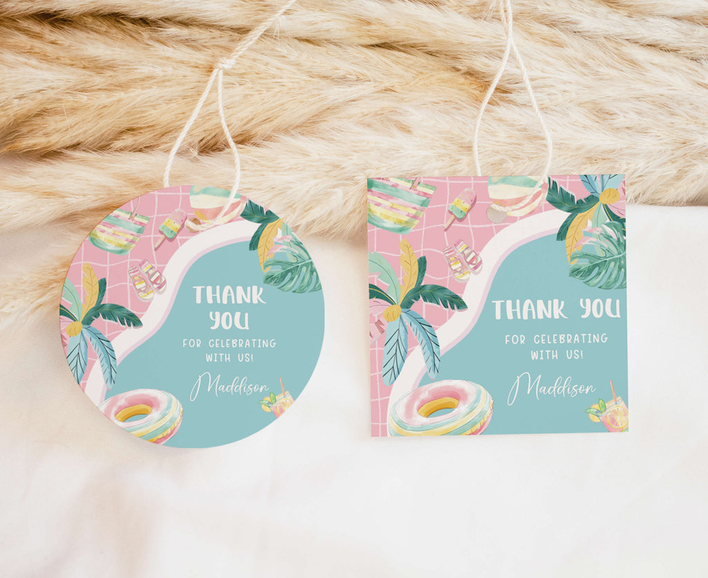 Editable Pool Party Birthday Round Favor Tag – Cuddle Palette