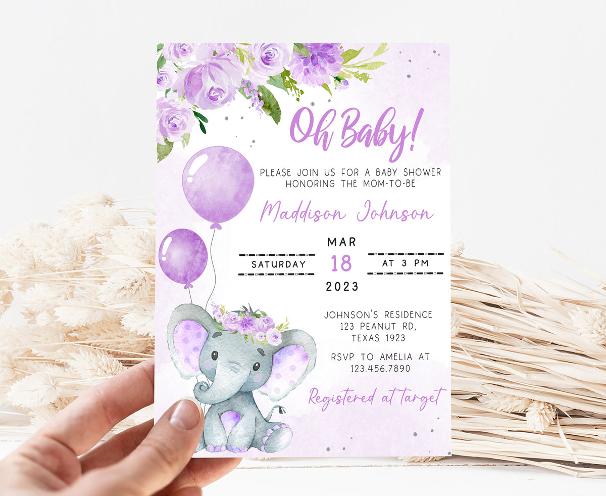 Elephant Balloon Baby Shower Invite Editable Template – Cuddle Palette Elephant Balloon Baby Shower Invite Editable Template – Cuddle Palette