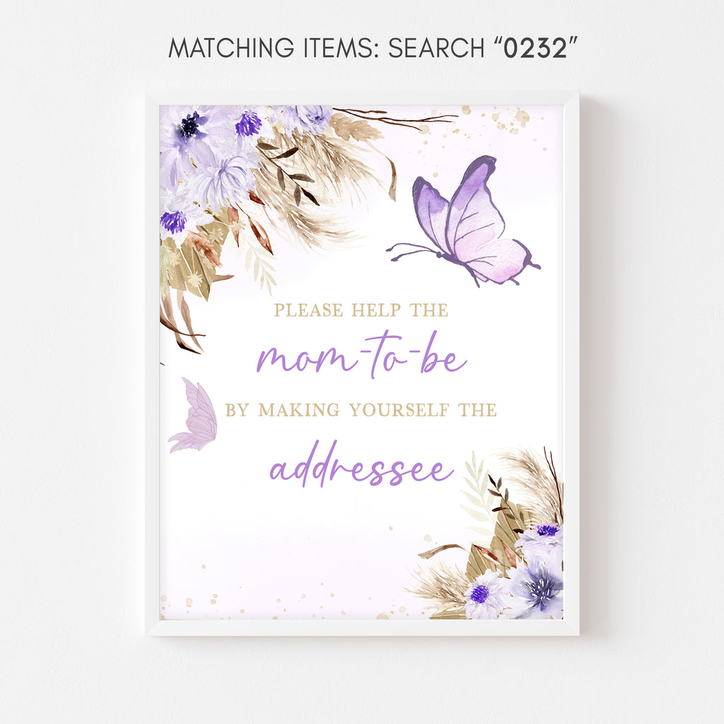 Purple Boho Butterfly Baby Shower Envelope Station Sign