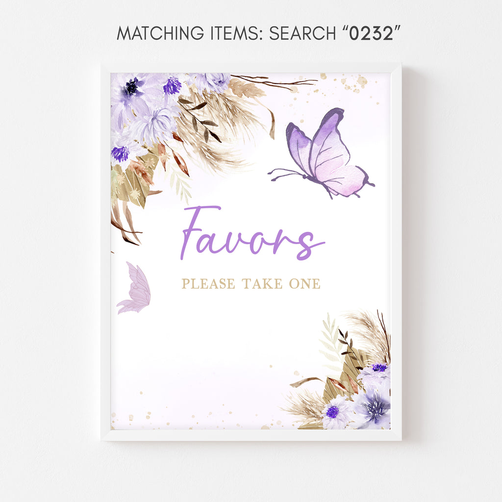 Purple Boho Butterfly Baby Shower Favors Sign