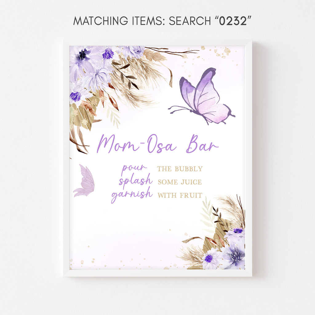 Purple Boho Butterfly Baby Shower Mom Osa Bar Sign