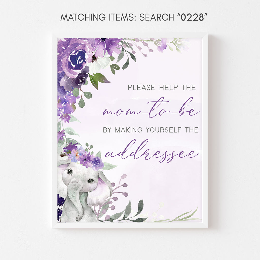 Purple Elephant Baby Shower Envelope Station Sign