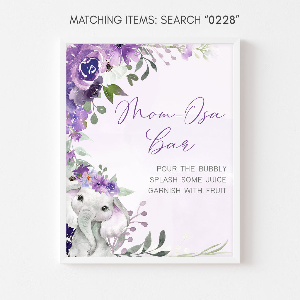 Purple Elephant Baby Shower Mom Osa Bar Sign