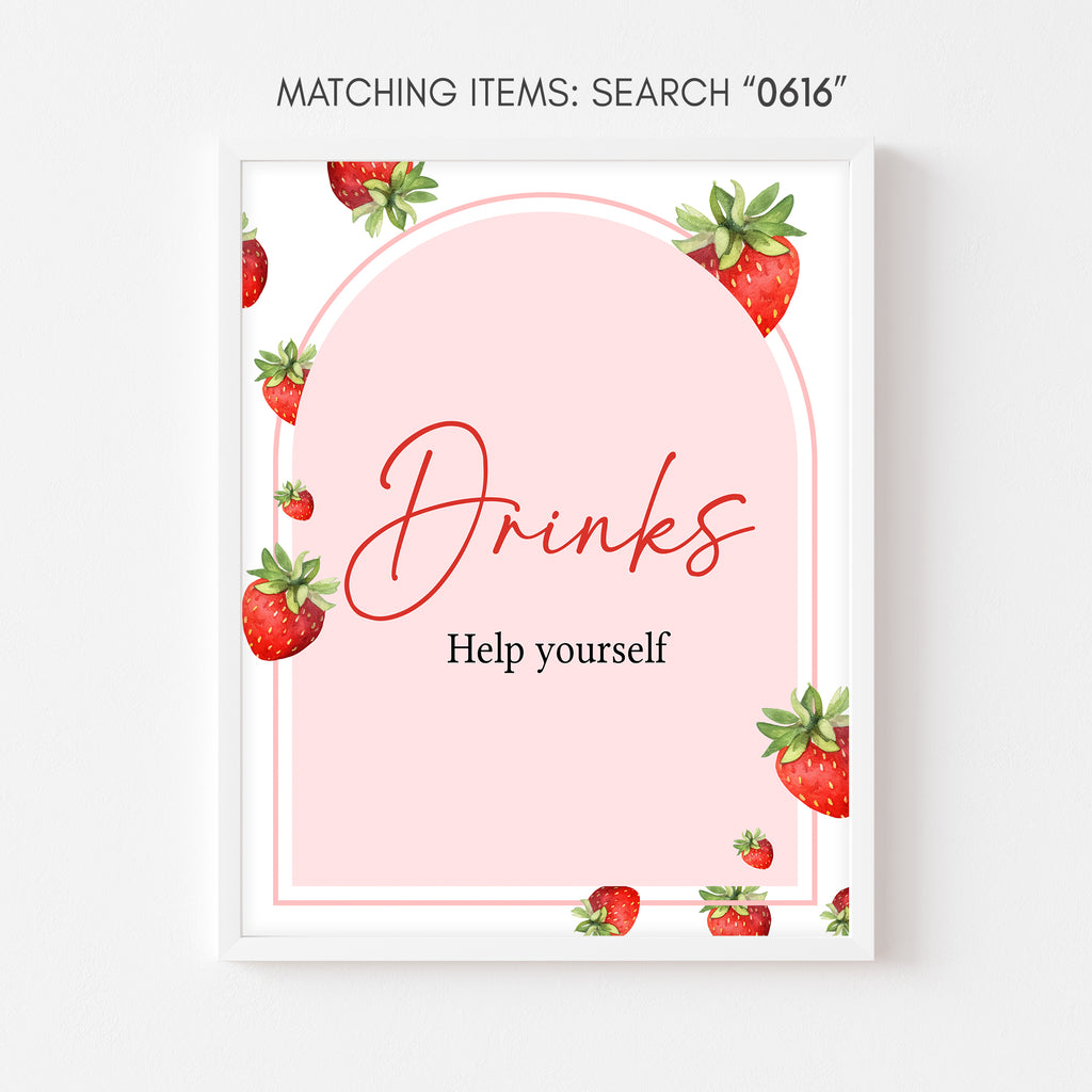 Strawberry Baby Shower Drinks Sign