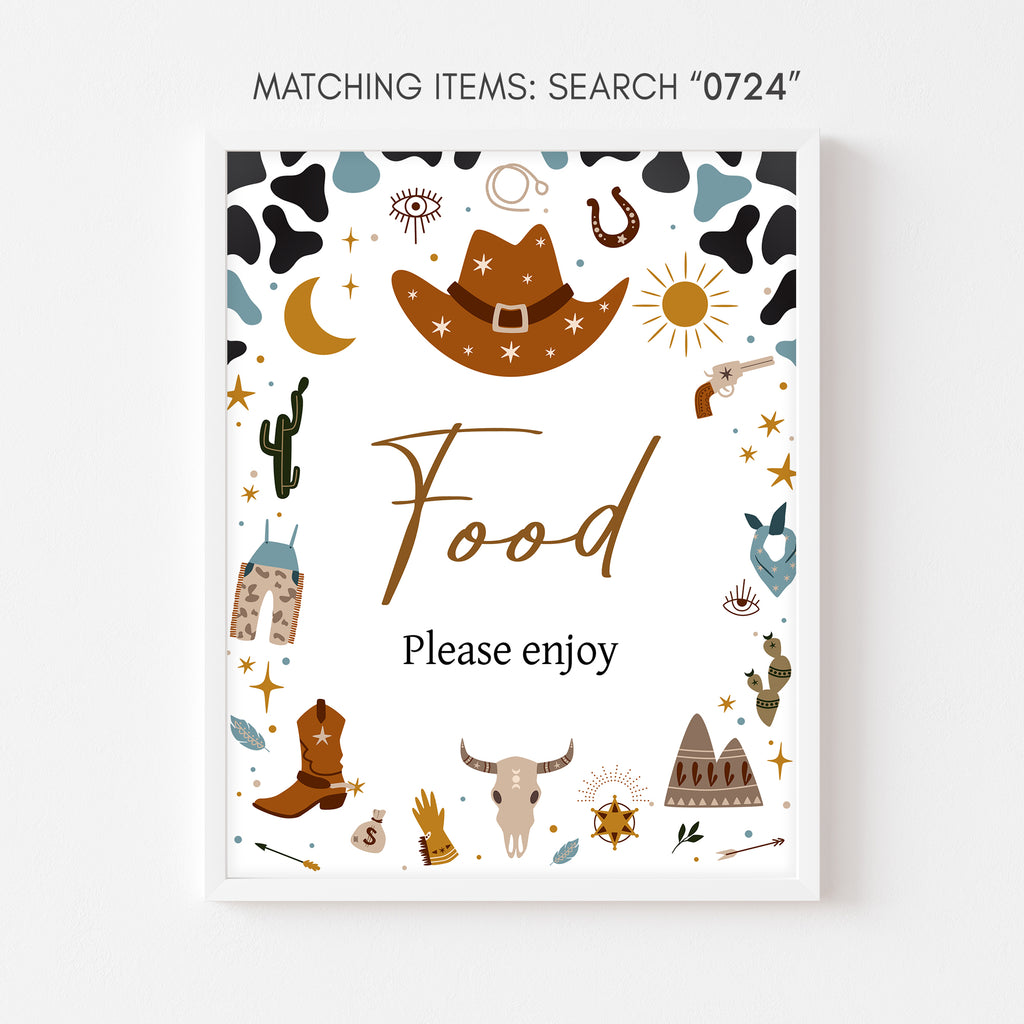 Food Party Sign Printable with Wild West Boy