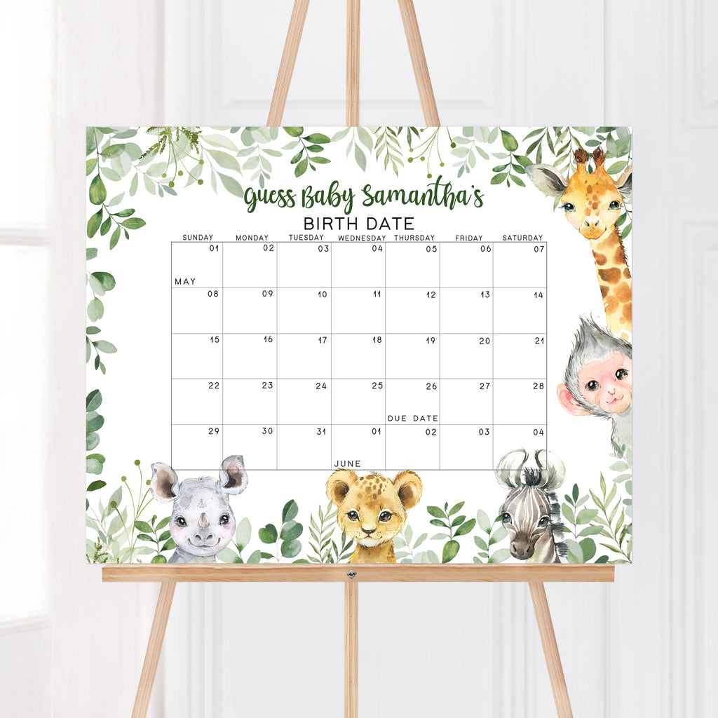 Safari Baby Shower Due Date Calendar