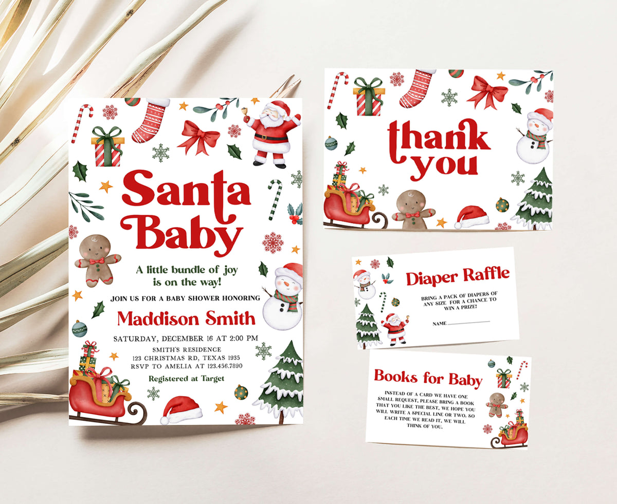 Editable Santa Baby Baby Shower Invitation Set – Cuddle Palette