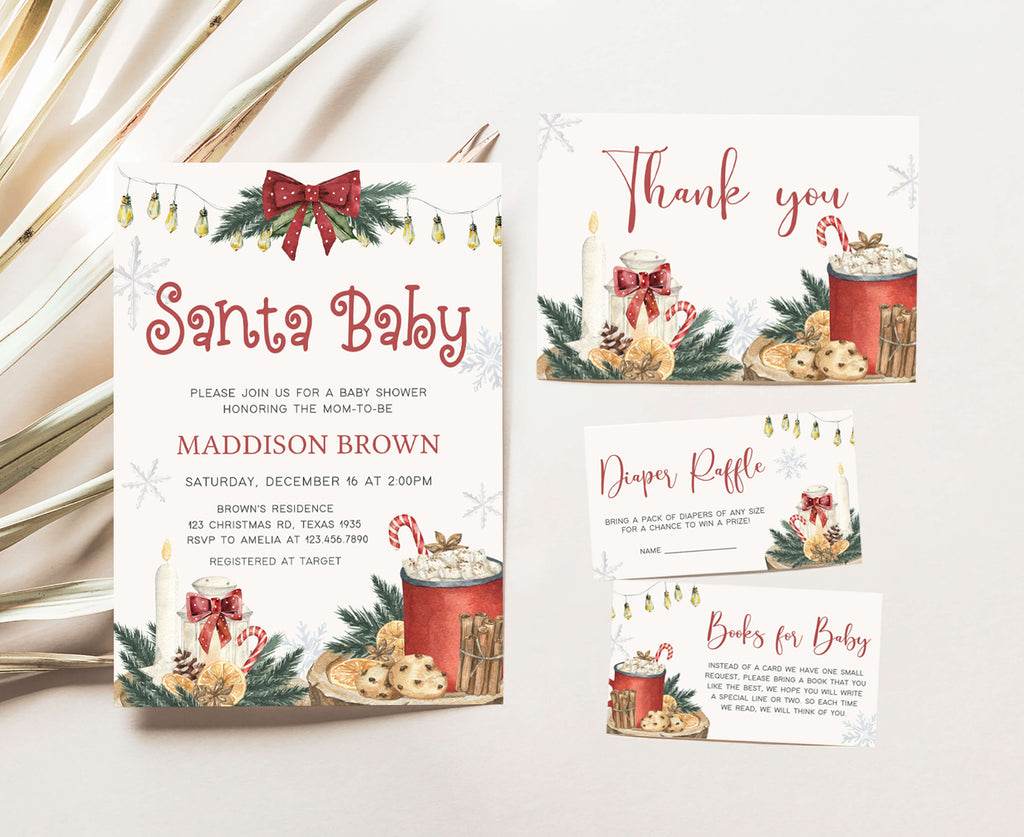 Santa Baby Christmas Baby Shower Invitation Set