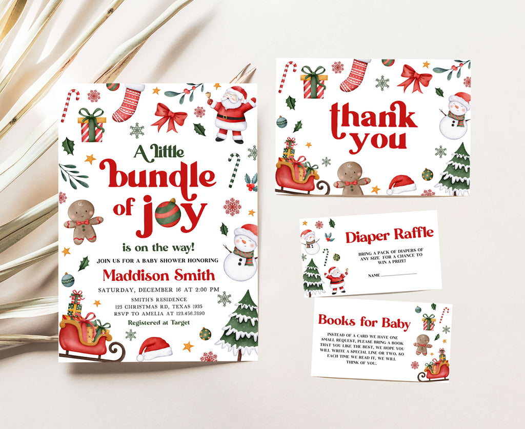Christmas A Little Bundle of Joy Baby Shower Invitation Set