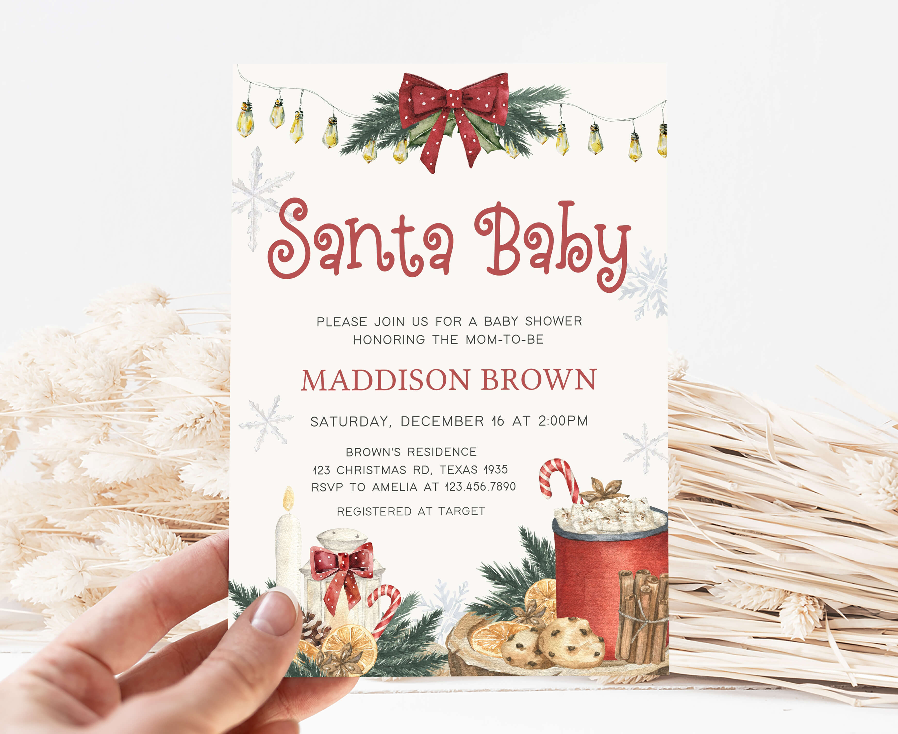 Editable Santa Baby Christmas Baby Shower Invitation Set – Cuddle Palette
