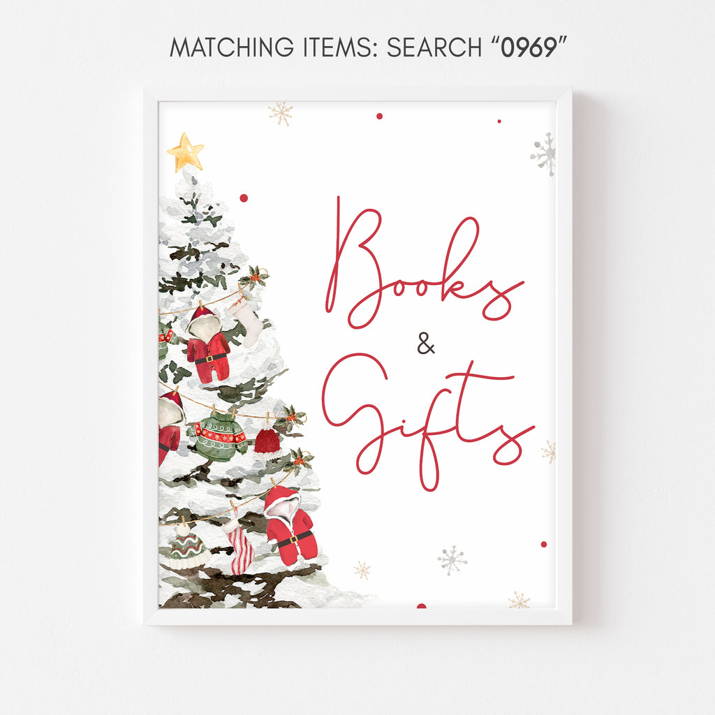 Christmas baby shower books and gifts sign | Santa Baby festive holiday printable
