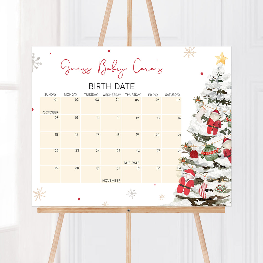 Santa Baby due date calendar | Christmas themed baby shower activity game printable