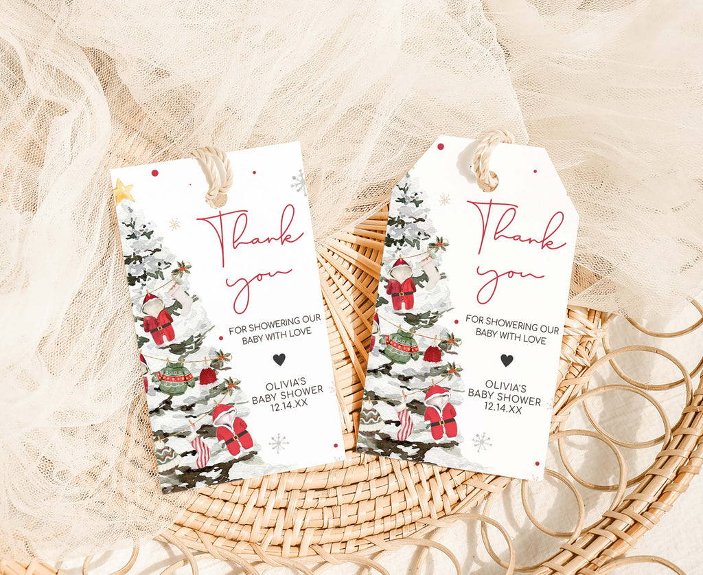 Christmas baby shower favor tags | Santa Baby gender neutral holiday gift labels printable
