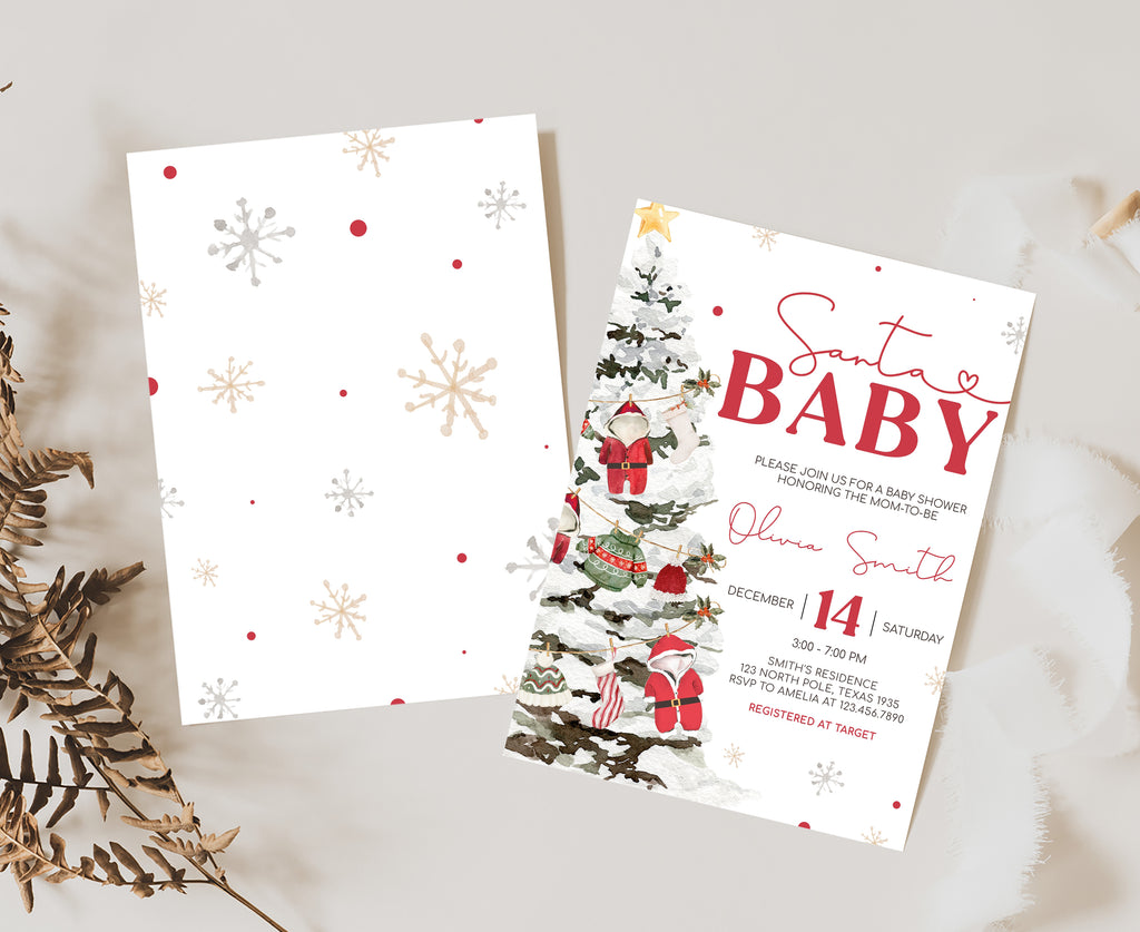 Christmas Baby Shower Invitation | Santa Baby Gender Neutral Holiday Invite, Editable Winter Baby Shower Invitation | Digital Santa Baby Shower Template