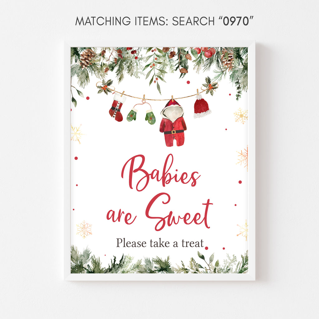 Christmas baby shower "Babies are Sweet" sign with festive Santa baby holiday theme
