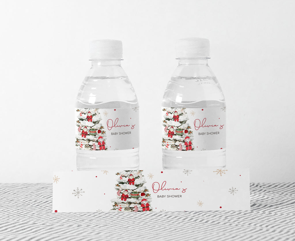 Christmas baby shower bottle labels | Santa Baby gender neutral holiday party drink wraps