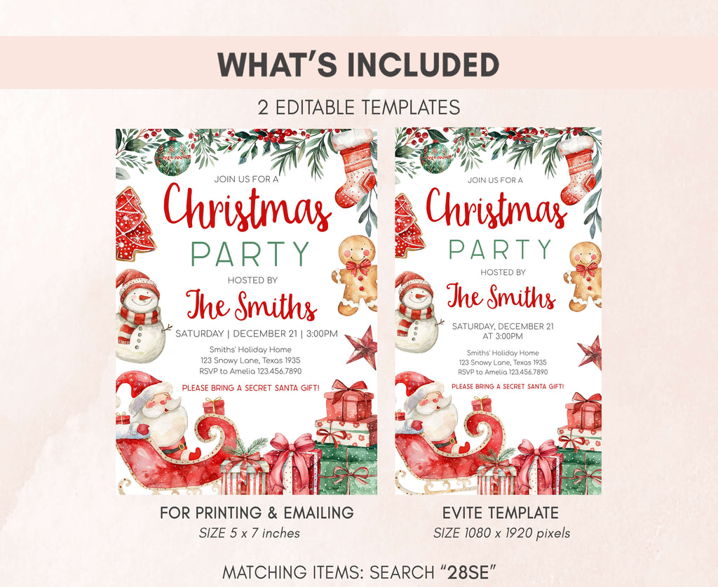 digital Christmas party card with gingerbread cookies design