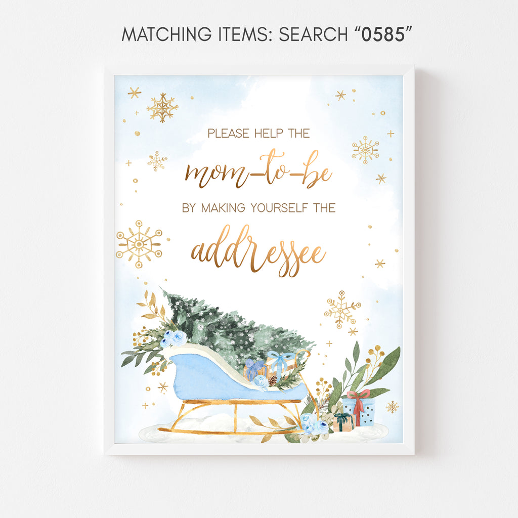 Rustic winter baby shower envelope station sign boy with snowflakes and sleigh
