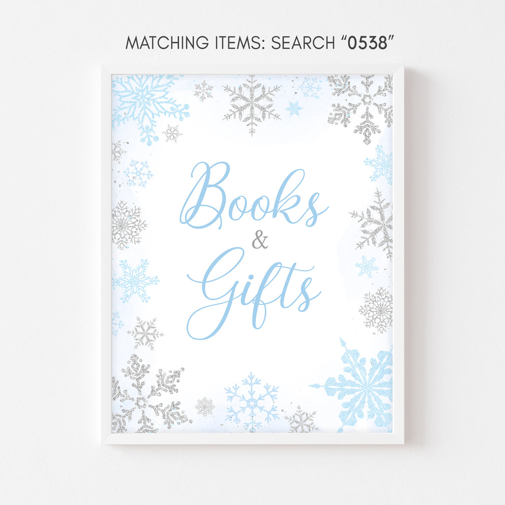Blue Snowflake Baby Shower Books and Gifts Sign