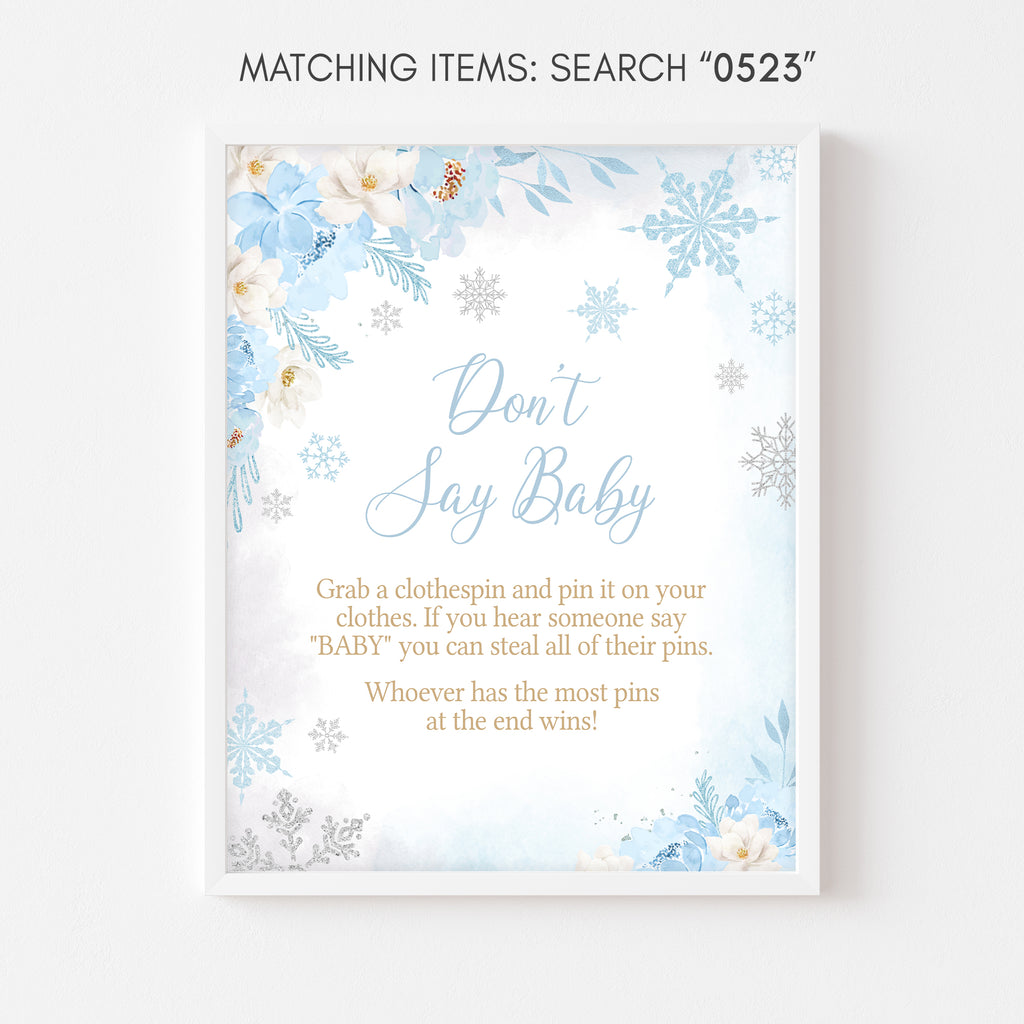 Blue A Little Snowflake Baby Shower Don't Say Baby Sign