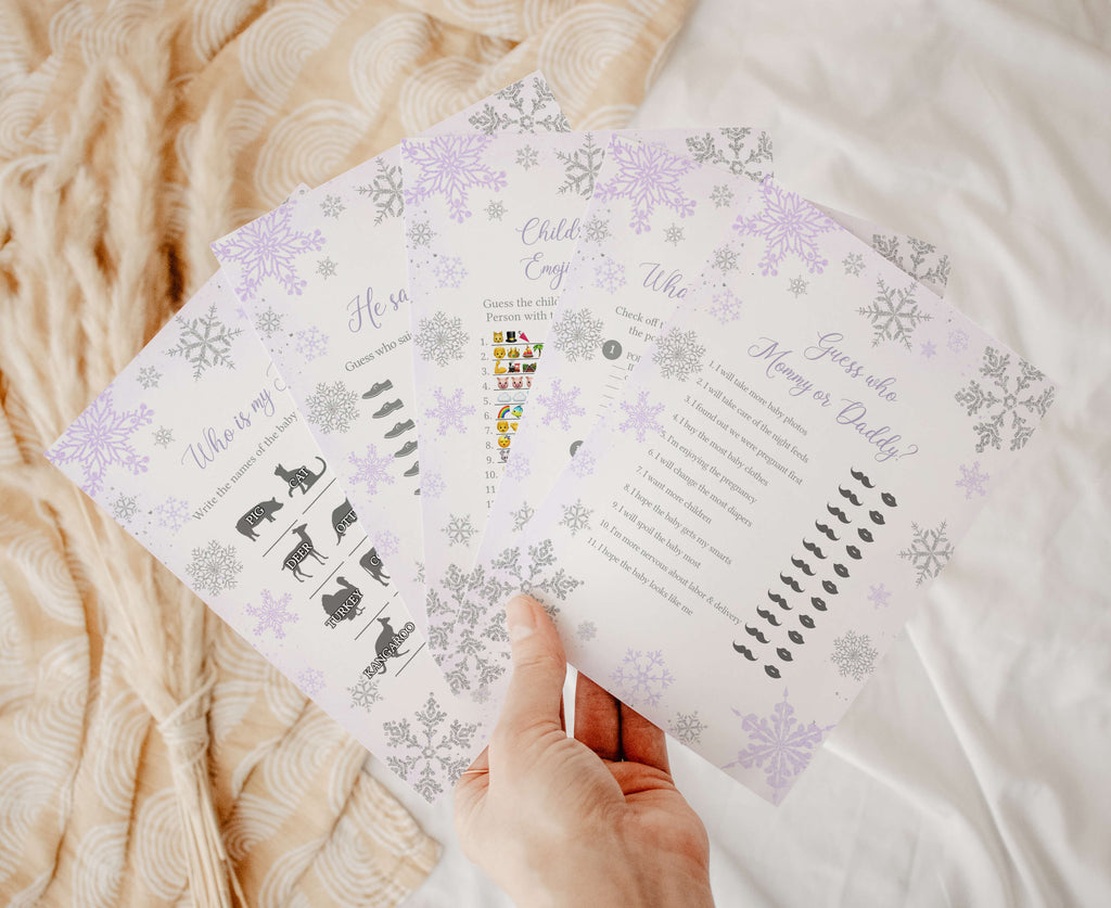 Purple Snowflake Baby Shower Games Bundle