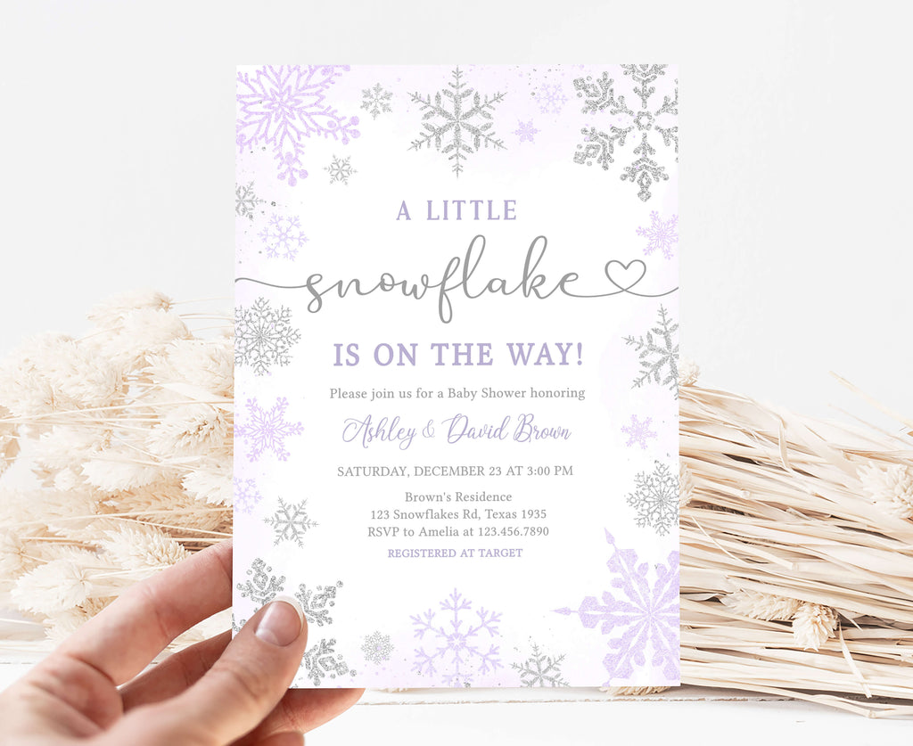 Purple Snowflake Baby Shower Invitation