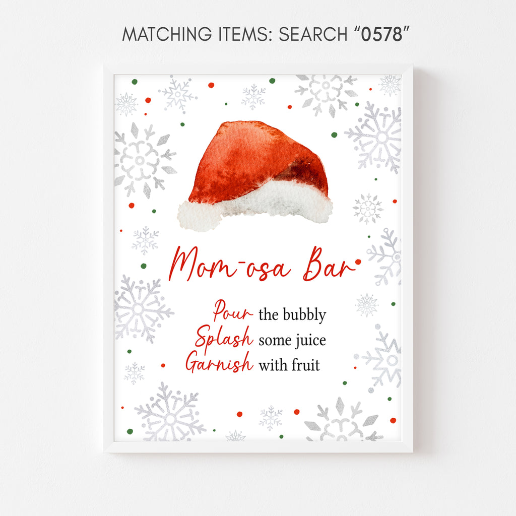 Christmas baby shower mom-osa bar sign with snowflake design, festive gender neutral holiday drink station decoration