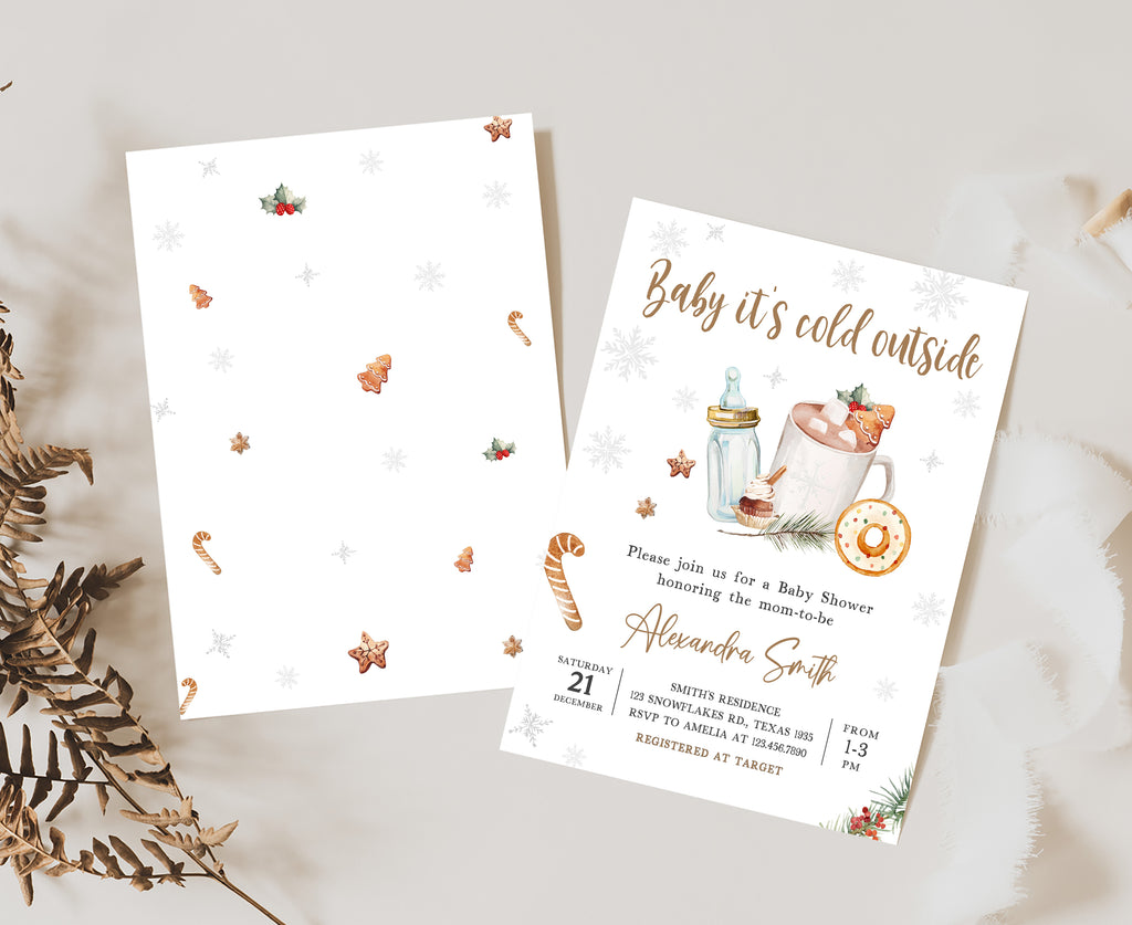 Editable rustic snowflake baby shower invitation for winter parties, neutral holiday baby shower invitation for boy or girl