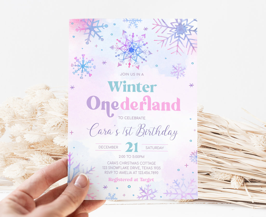 Printable winter onederland birthday invitation template