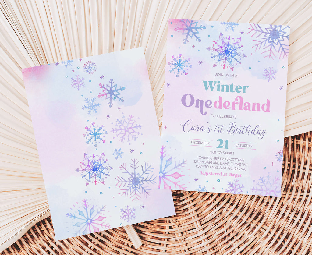 Editable snowflake birthday party invitation for girls
