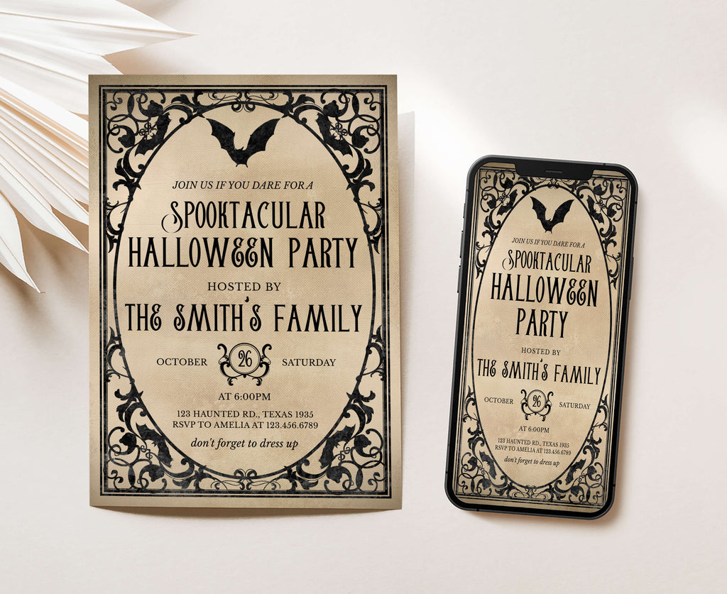 Antique gothic Halloween party template for instant download