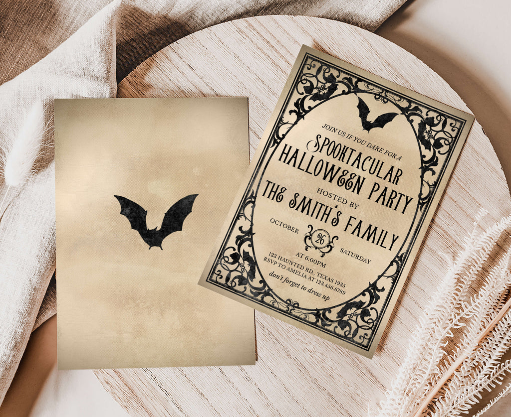Editable vintage Halloween invite for spooky costume parties