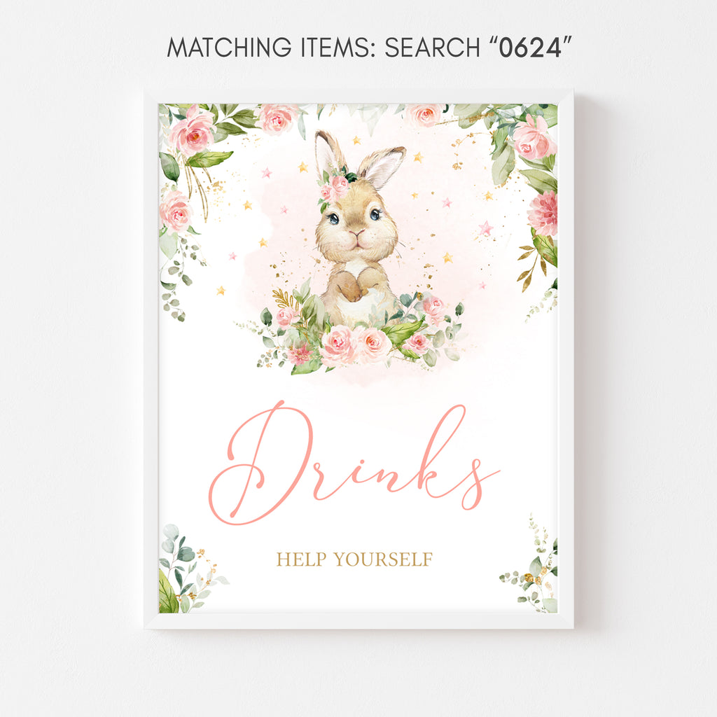 Pink Boho Peter Rabbit Baby Shower Drinks Sign